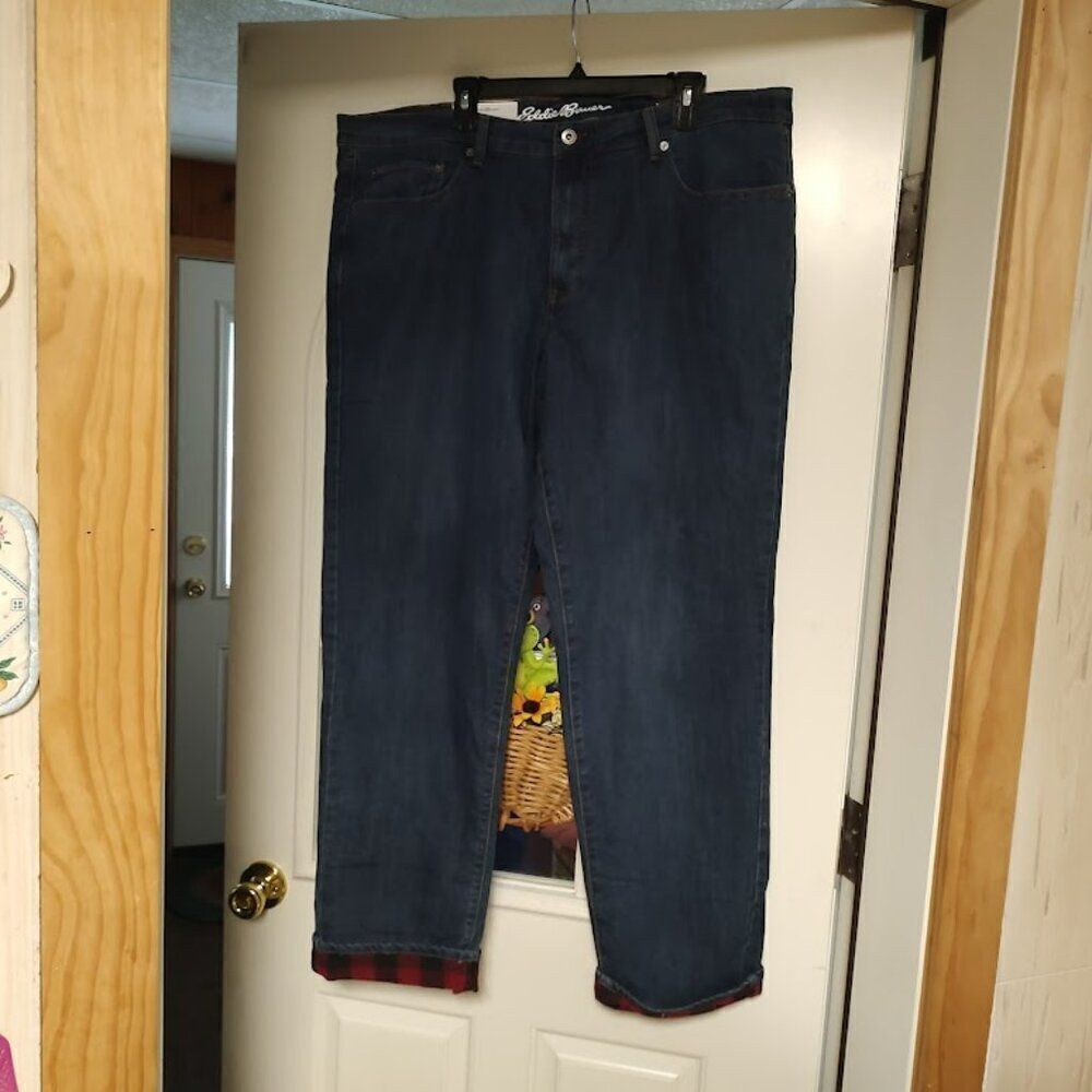 New Eddie Bauer Straight Fit Flannel Lined Dark Blue Jeans Size Men's 40/34